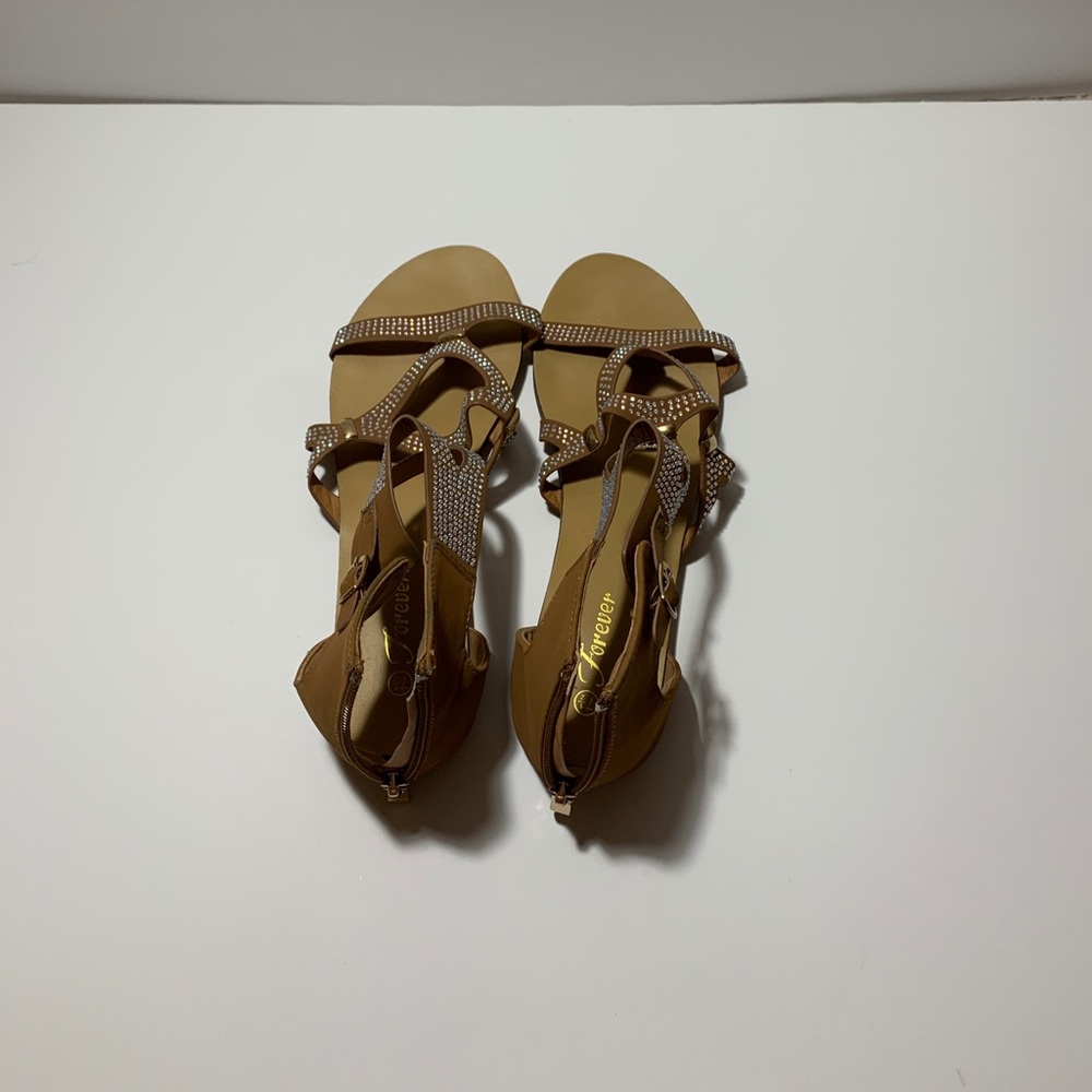 Size 7 1/2 forever brown sandals with rhinestones